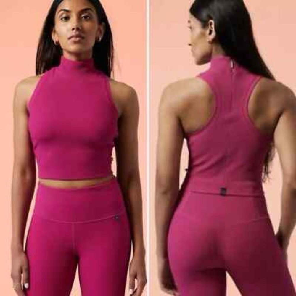 Athleta High-Neck Racerback Crop Top in Bold Pink